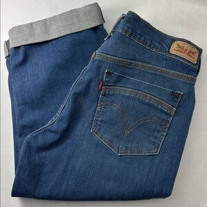 Levis Jeans Blue Capri Mid Rise Rolled Cuff Medium Wash Stretch Denim
